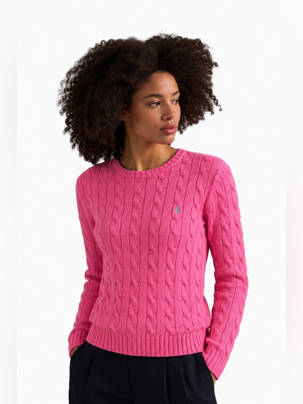 Ralph Lauren women’s pink cable knit sweater size small slim fit